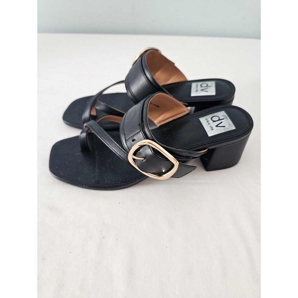 Modern DV Dolce Vita Lavurn Sandal Women 7.5 Black Block Heel Buckle Toe Loop